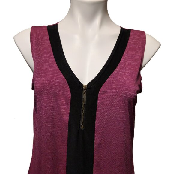 ❤️ 4/$20 Suzie in the City tank top Women's large Purple black V-neck front zip - Picture 2 of 13